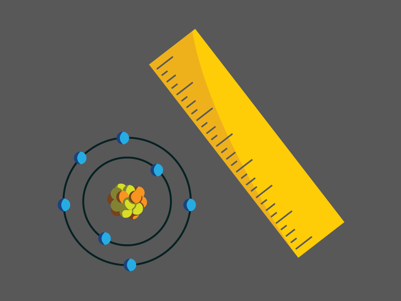 illustration of a ruler and an atom